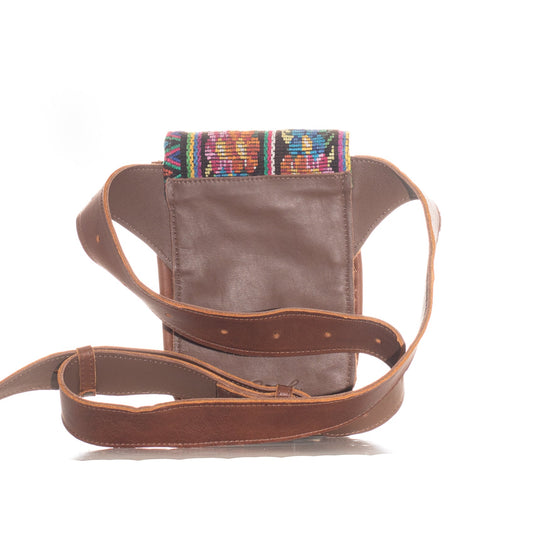 REVIVED HIP SATCHEL - OOAK VINTAGE HUIPIL - CAFE LEATHER - NO. 23612