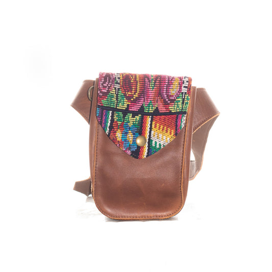 REVIVED HIP SATCHEL - OOAK VINTAGE HUIPIL - CAFE LEATHER - NO. 23620