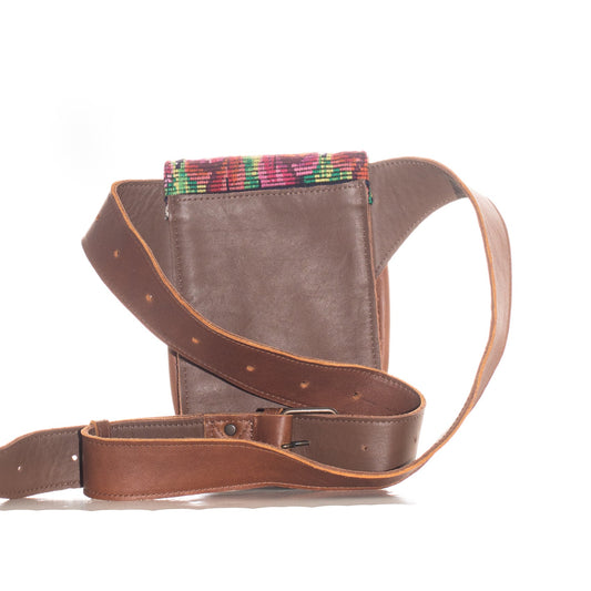 REVIVED HIP SATCHEL - OOAK VINTAGE HUIPIL - CAFE LEATHER - NO. 23620
