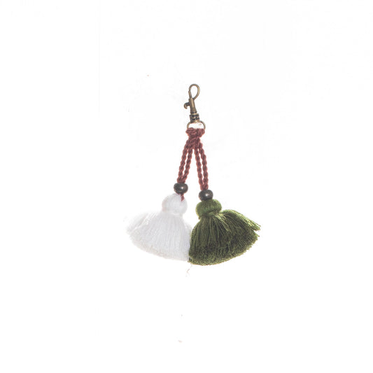 MINI DOUBLE TASSEL CHARM - ACCESSORIES COLLECTION - WHITE & SPRUCE