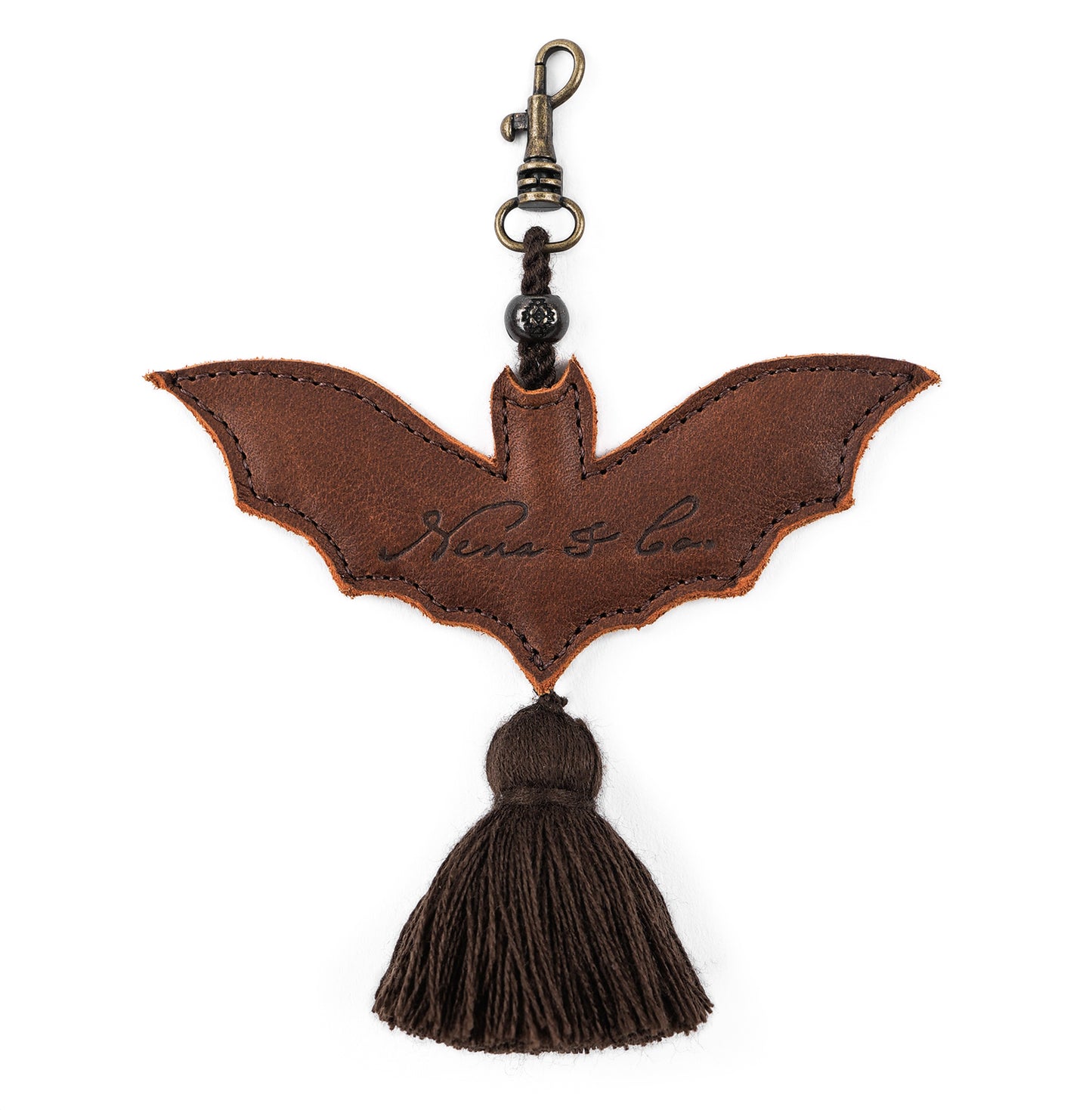 BAT CHARM - LEATHER CHARM WITH TASSEL - CAFE