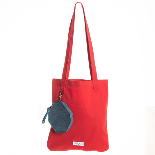 MEXICO POUCH IN TYPHOON & RED SHOPPER TOTE