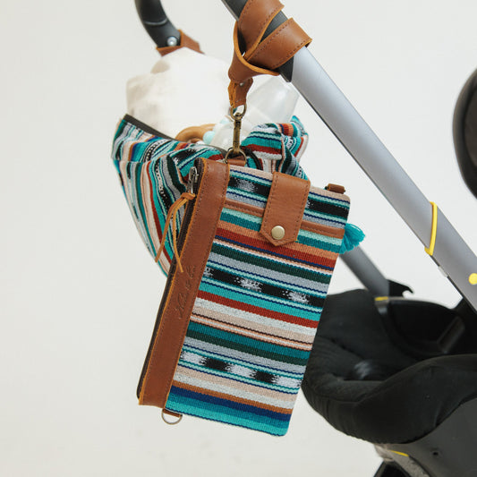 EVERYTHING CLUTCH WITH 3 D-RINGS - ARTISAN COLLECTION - BLUE LAGOON - CAFE LEATHER
