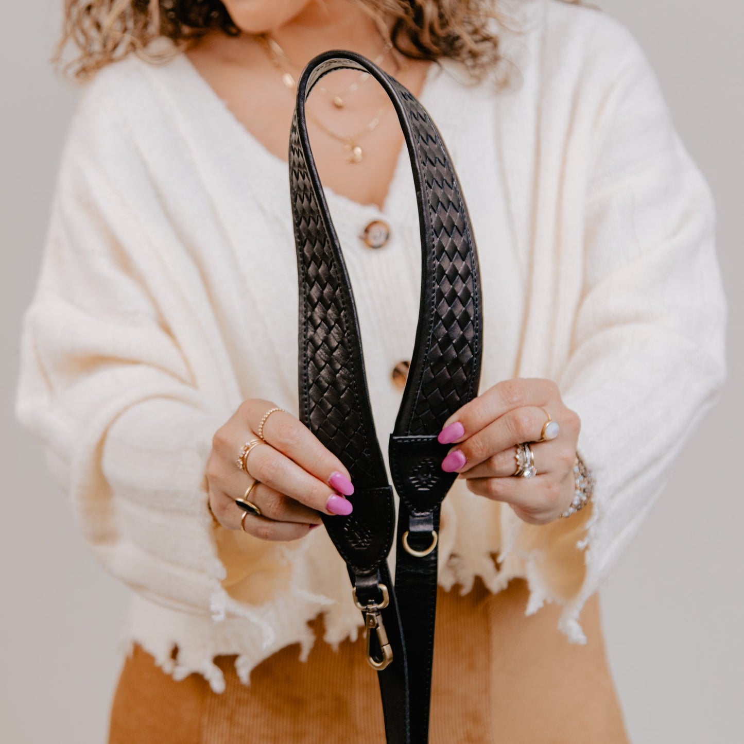 UTILITY STRAP - MOROCCO WOVEN LEATHER - BLACK