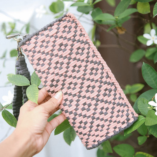 NARRA ZIP WALLET - PHILIPPINES COLLECTION - DIAMOND WEAVE - GREY & BLUSH