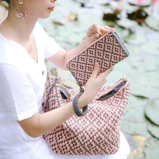 NARRA ZIP WALLET - PHILIPPINES COLLECTION - DIAMOND WEAVE - GREY & BLUSH