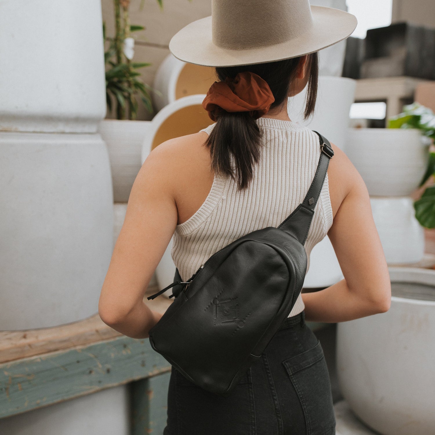 Black Leather Crossbody Sling Bag With Gunmetal Zip, LeatherCo.