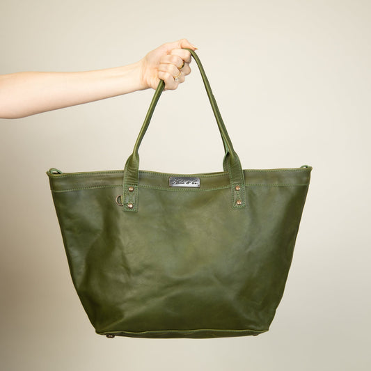 CONVERTIBLE TOTE - FULL LEATHER COLLECTION - DEEP EMERALD