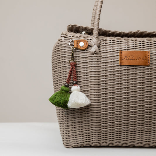 MINI DOUBLE TASSEL CHARM - ACCESSORIES COLLECTION - WHITE & SPRUCE