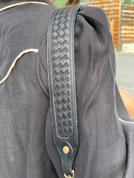 SHOULDER STRAP - MOROCCO WOVEN LEATHER - BLACK