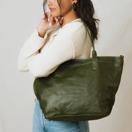 CONVERTIBLE TOTE - FULL LEATHER COLLECTION - DEEP EMERALD